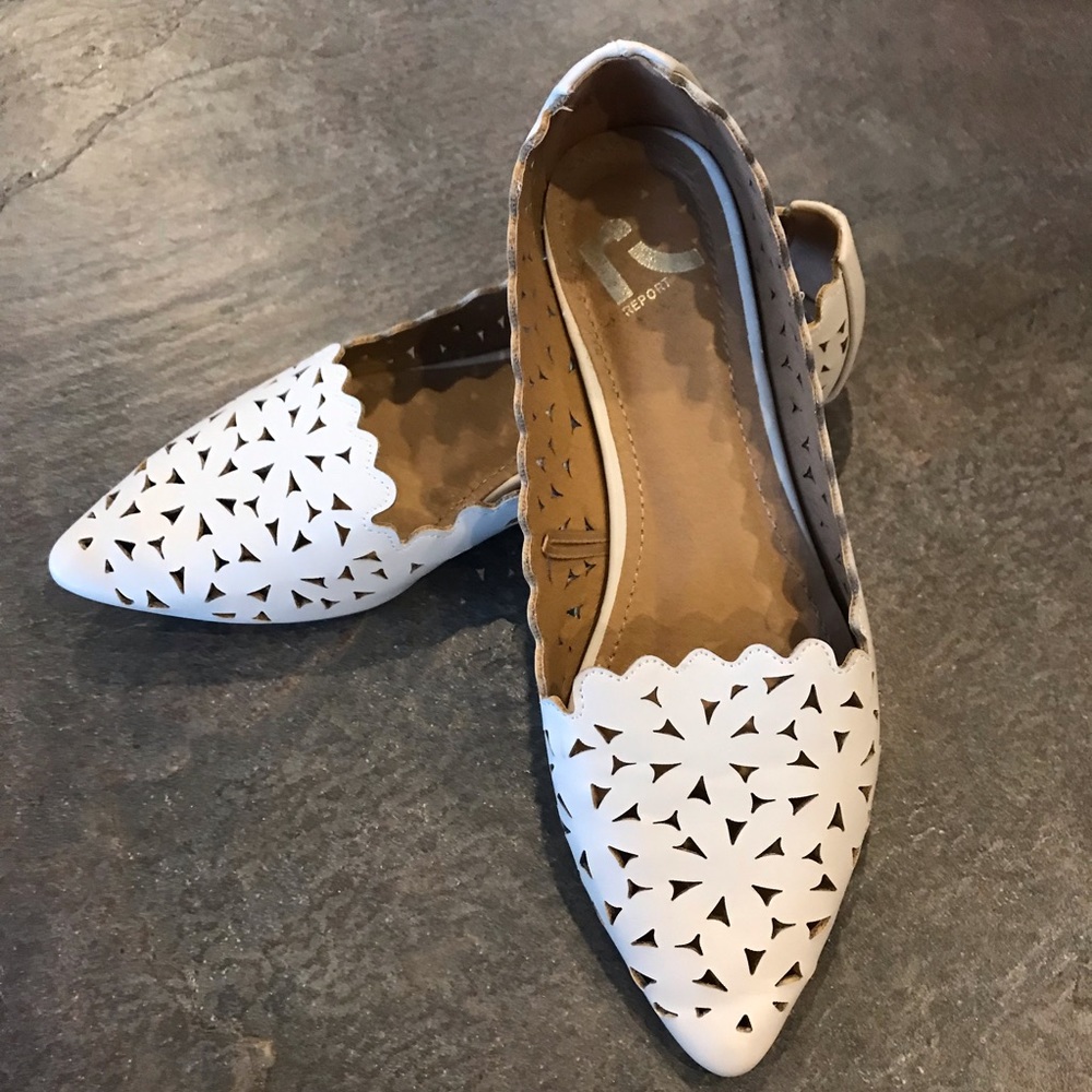 White Floral Cutout Flats
